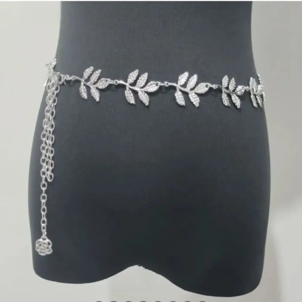 Silver Tone Leaf Waist Chain Belt Belly Jewelry One Size OS